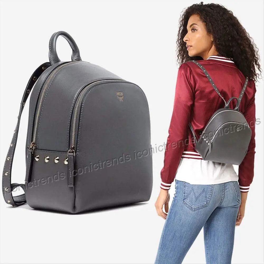 Mcm Limited Duchess Polke Studs Leather Mini Backpack Grey MWK6ADK27 EF001
