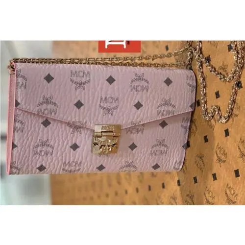 Mcm Visetos Patricia Crossbody Woc Powder Pink with Gold Chain MYLAAPA07QH001 NW