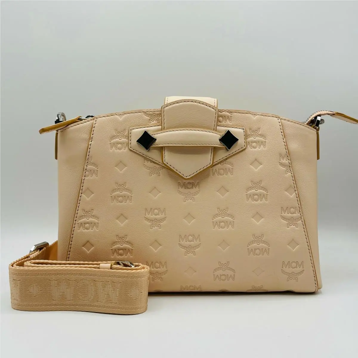 Mcm Beige Monogram Leather Essential Crossbody Tote Bag MWRASSE06II001