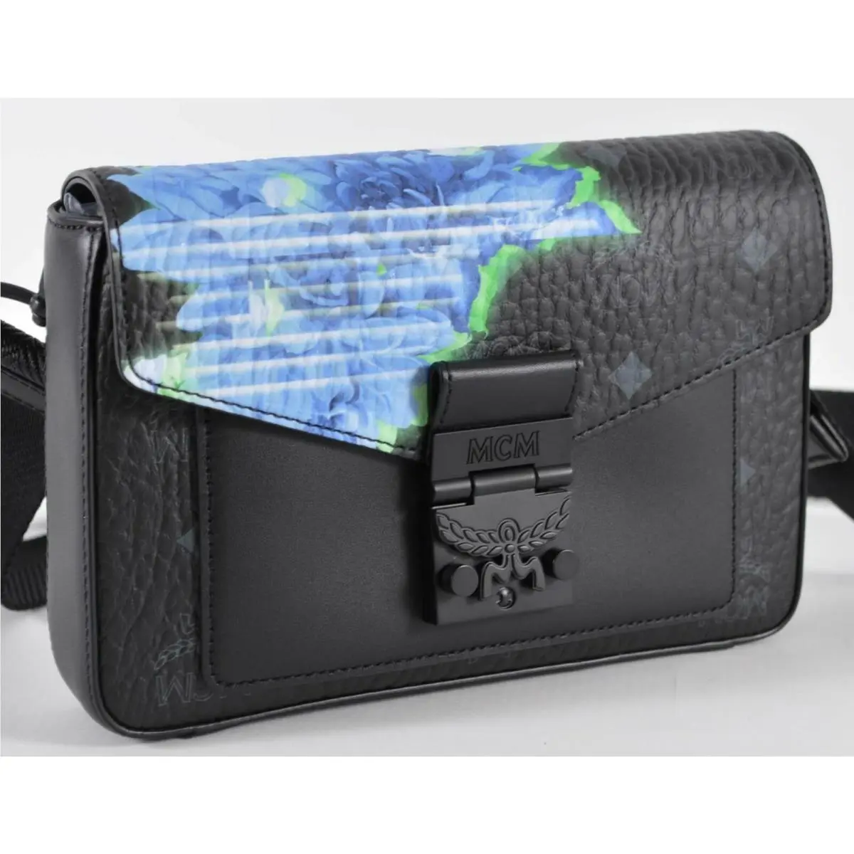 Mcm Black Floral Visetos Millie Tech Crossbody Purse Belt Bag