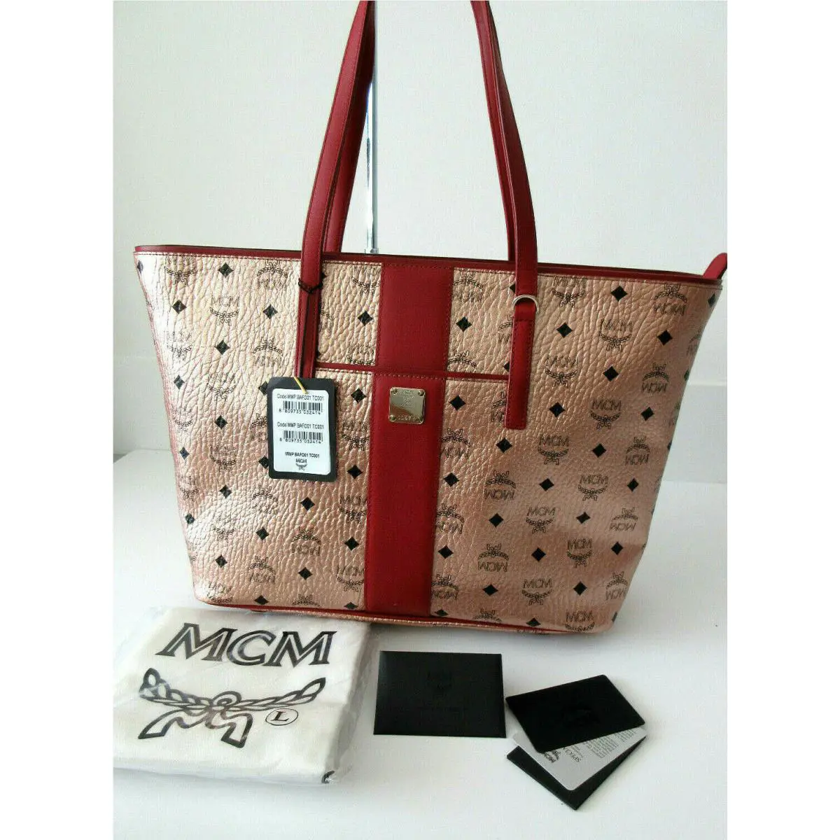 Mcm Champagne Pink Visetos Anya Zip Top Medium Tote Handbag