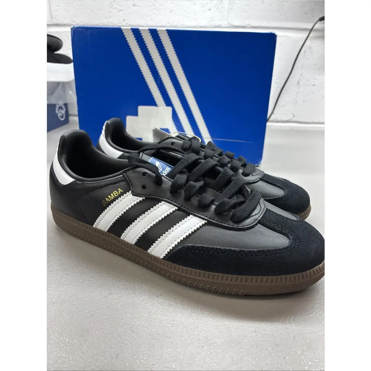 Adidas Samba OG Black White Gum Leather Sneakers B75807 Size 5 Men 6 Women - Black