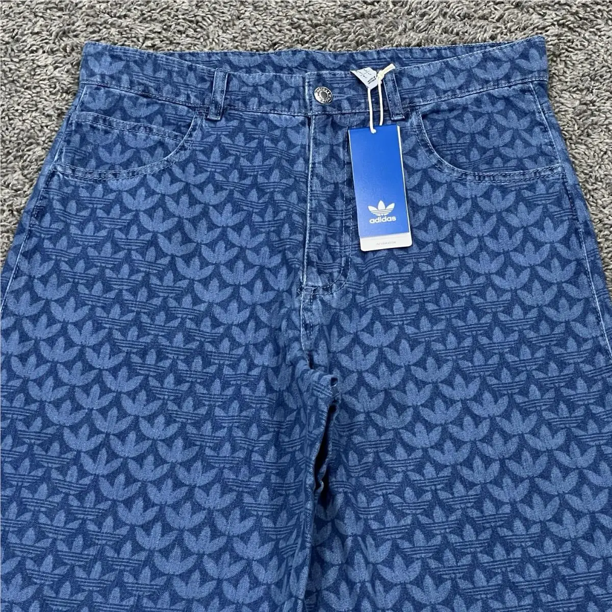 Adidas Rare Men`s Small Denim Monogram Logo Baggy Pants Jeans Blue IX6720