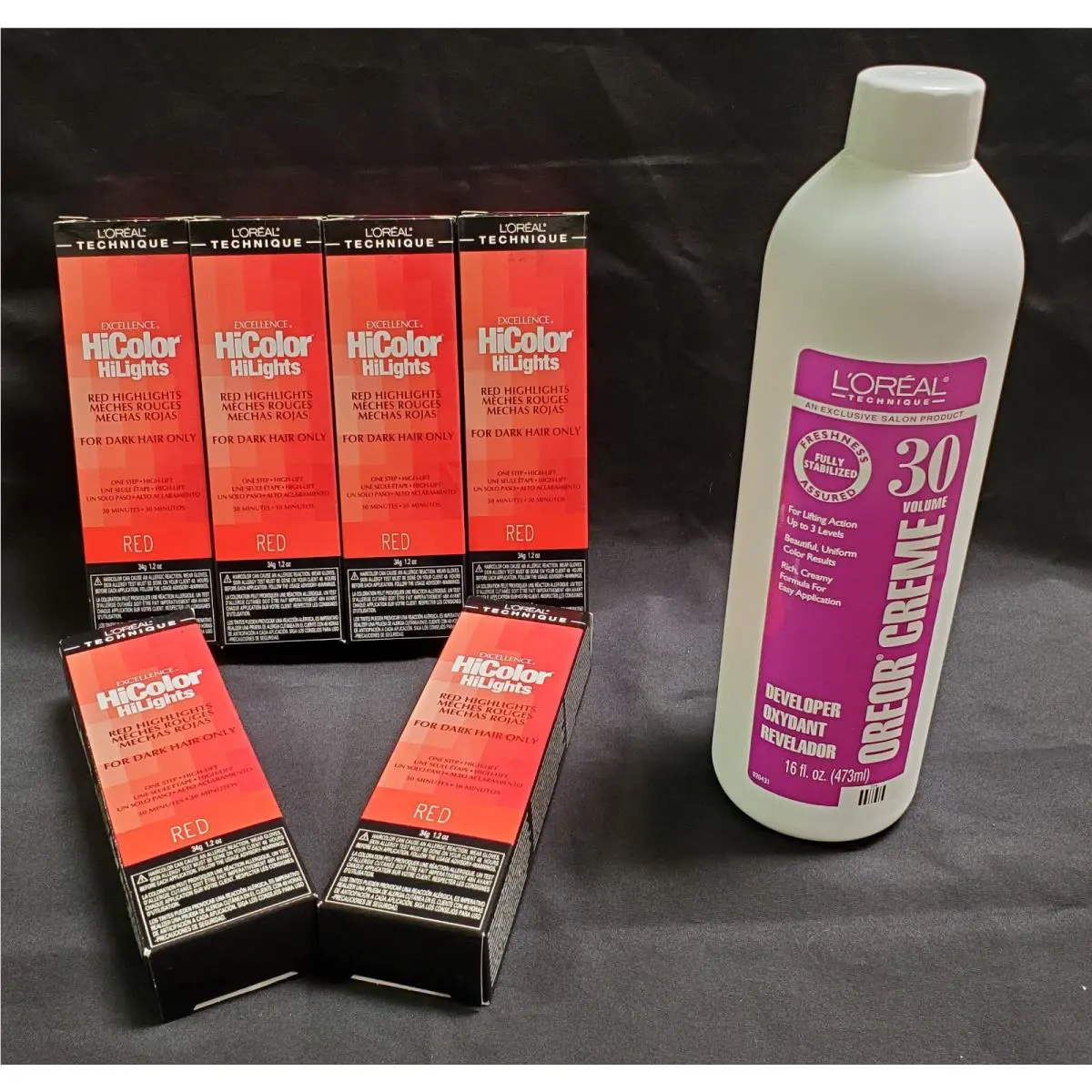 L`oreal Excellence Hicolor Red 1.2 oz 6 Pack with 16oz 30 Volume Oreor Creme