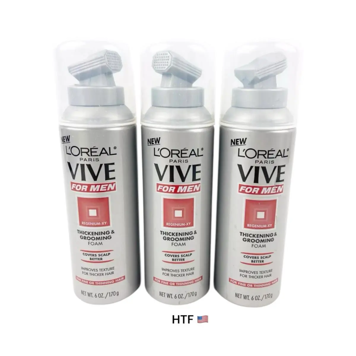L`oreal Vive For Men Thickening Grooming Foam 6 oz Each Thinning Hair - 3PACK