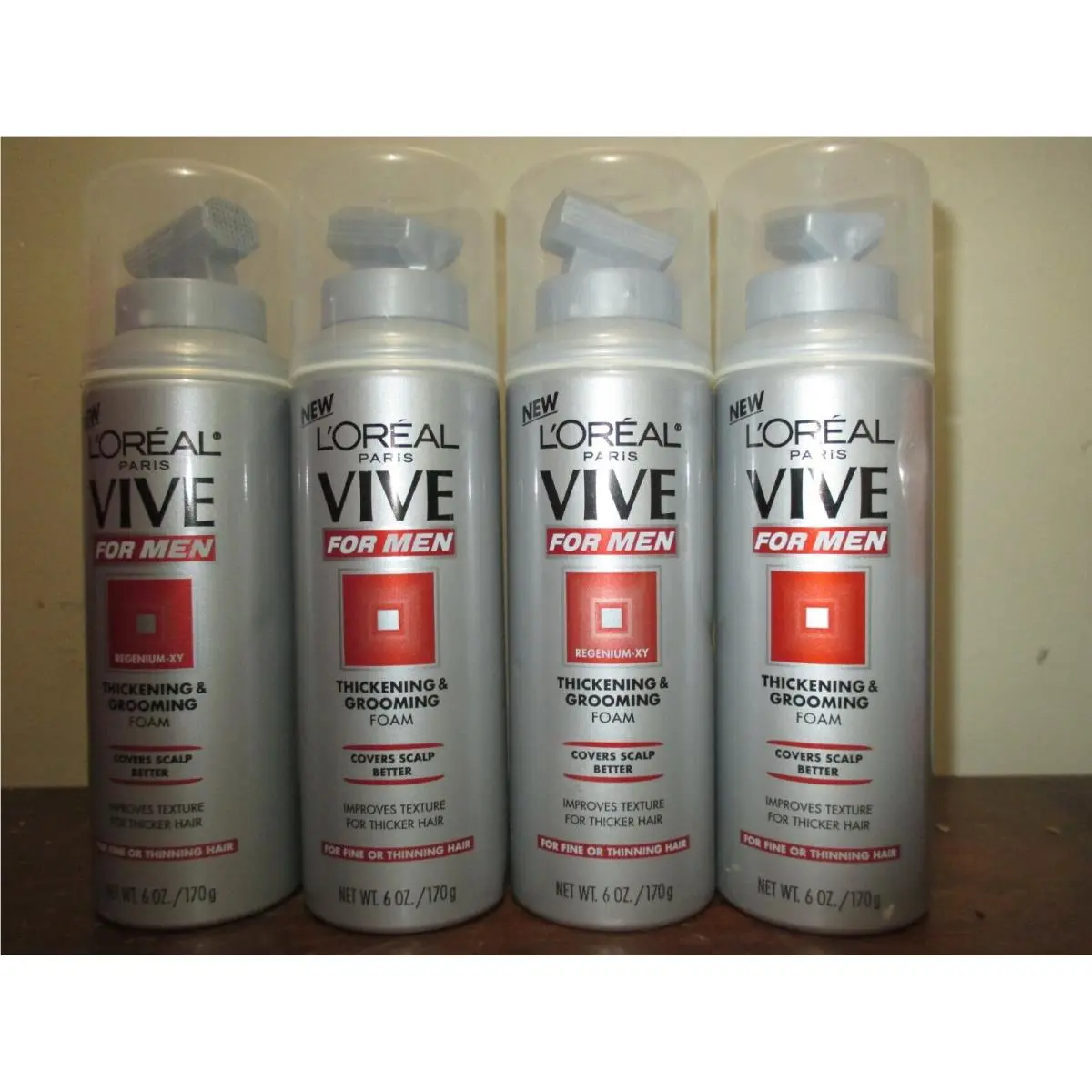 Lot of 4 L`oreal Vive For Men Thickening Grooming Foam 6 oz Each Thinning Hair