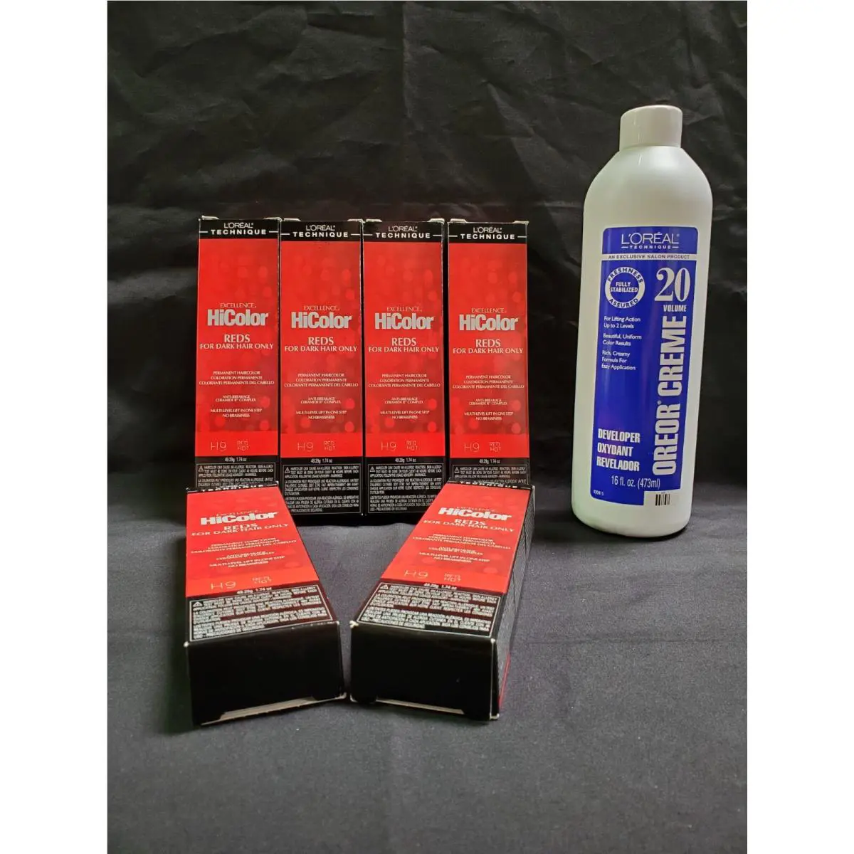 L`oreal Excellence Hicolor H9 Red Hot 6 Pack 1.74 oz w 16oz 20 Vol Oreor Creme
