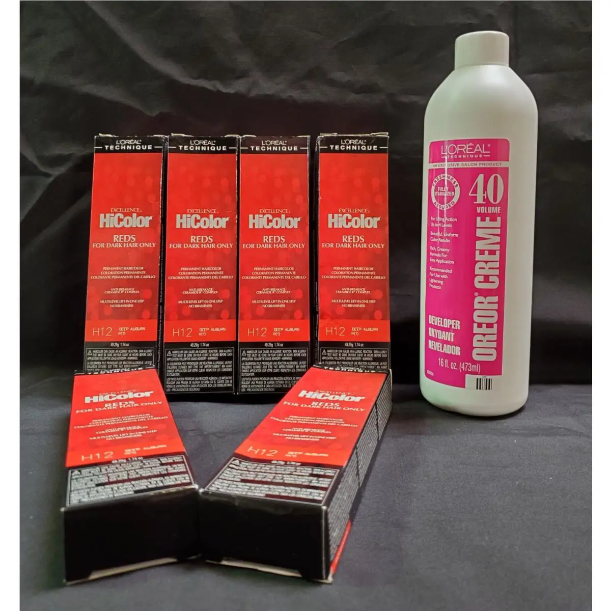 L`oreal Hicolor Dark Hair/H12 Deep Auburn Red 1.74oz 6 Pack 16oz 40 Vol Oreor