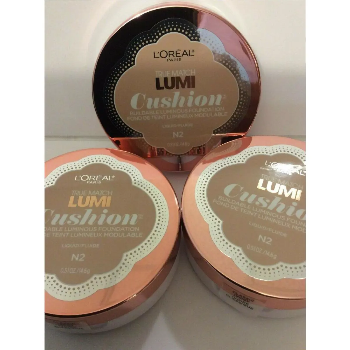 Lot of 3 - L`oreal True Match Lumi Buildable Cushion Foundation Classic Ivory N2