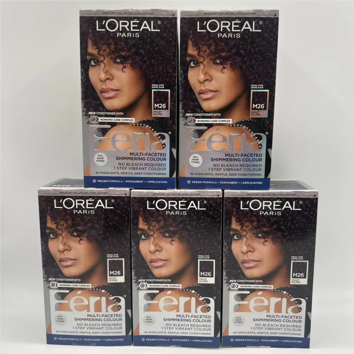 L`oreal Paris Feria Permanent Hair Color M26 Violet Eclipse 5 Pack