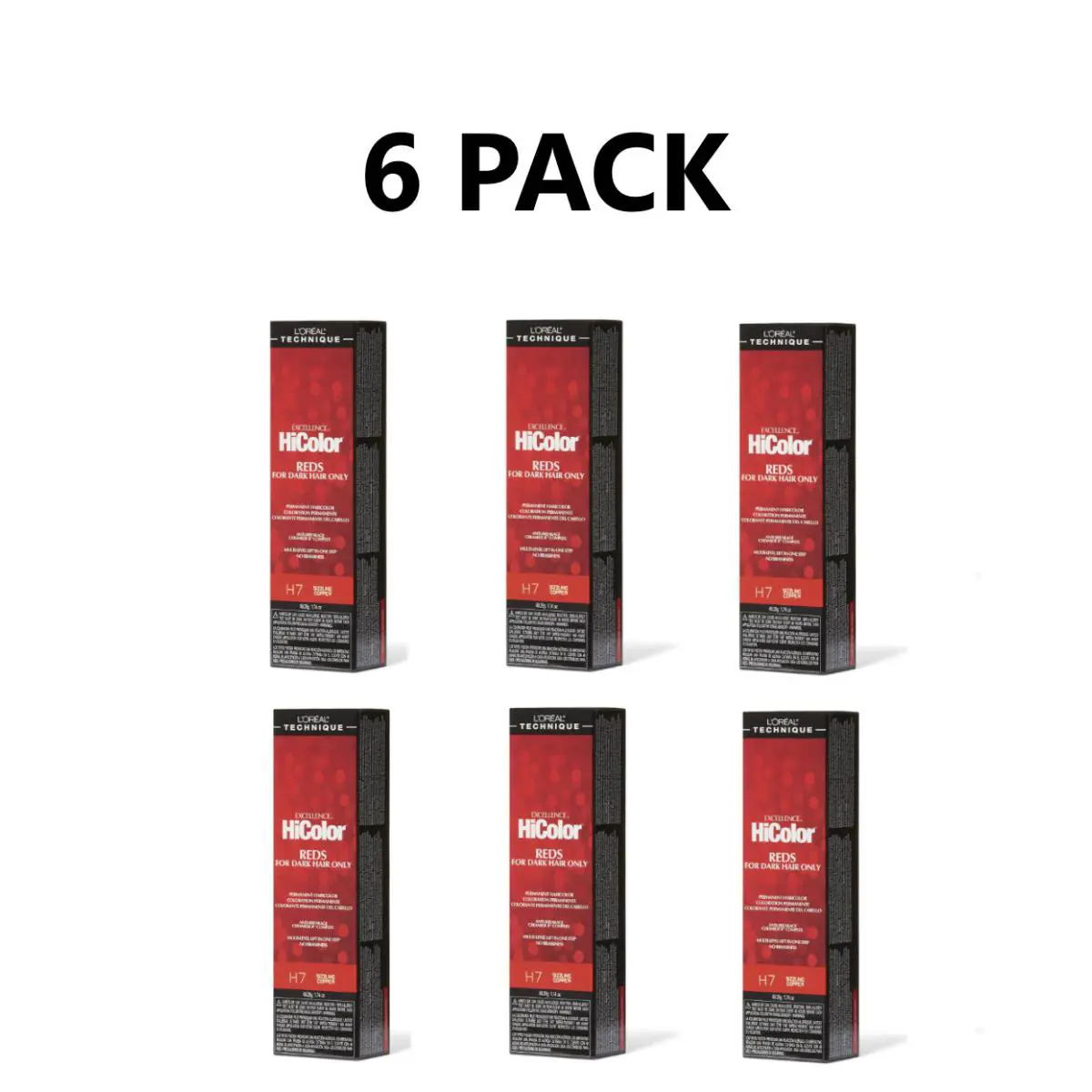 6 Pack Loreal Excel Hicolor For Dark Hair/H7 Sizzling Copper 1.74oz 49.29 g