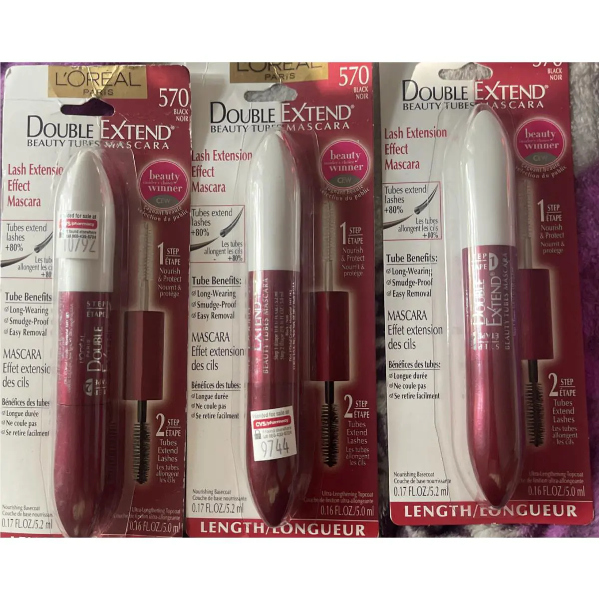 3 L`oreal Paris Double Extend Beauty Tubes Mascara 570 Black Trío Packs