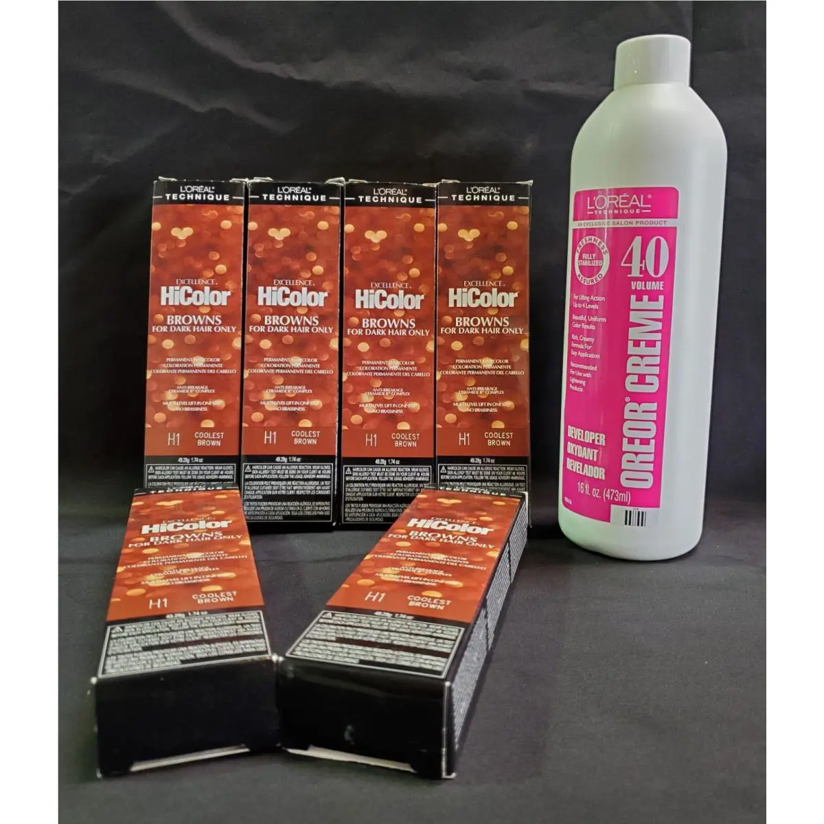 L`oreal Hicolor Browns H1 Coolest Brown 1.74oz 6 Pack 16oz 40 Vol Oreor Creme