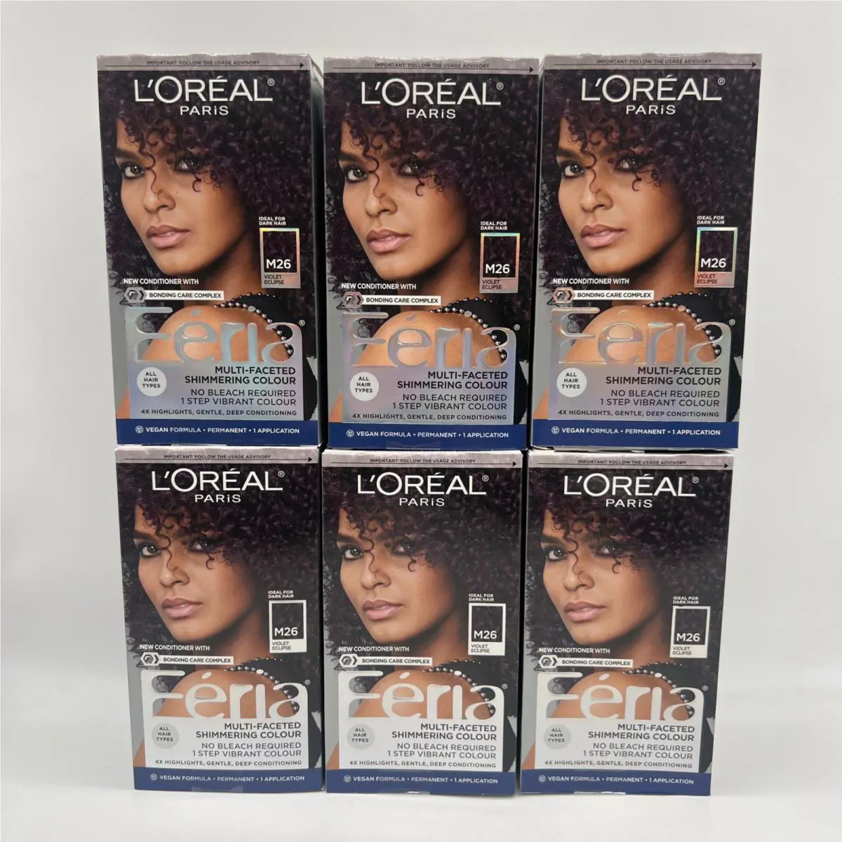L`oreal Paris Feria Permanent Hair Color M26 Violet Eclipse 6 Pack