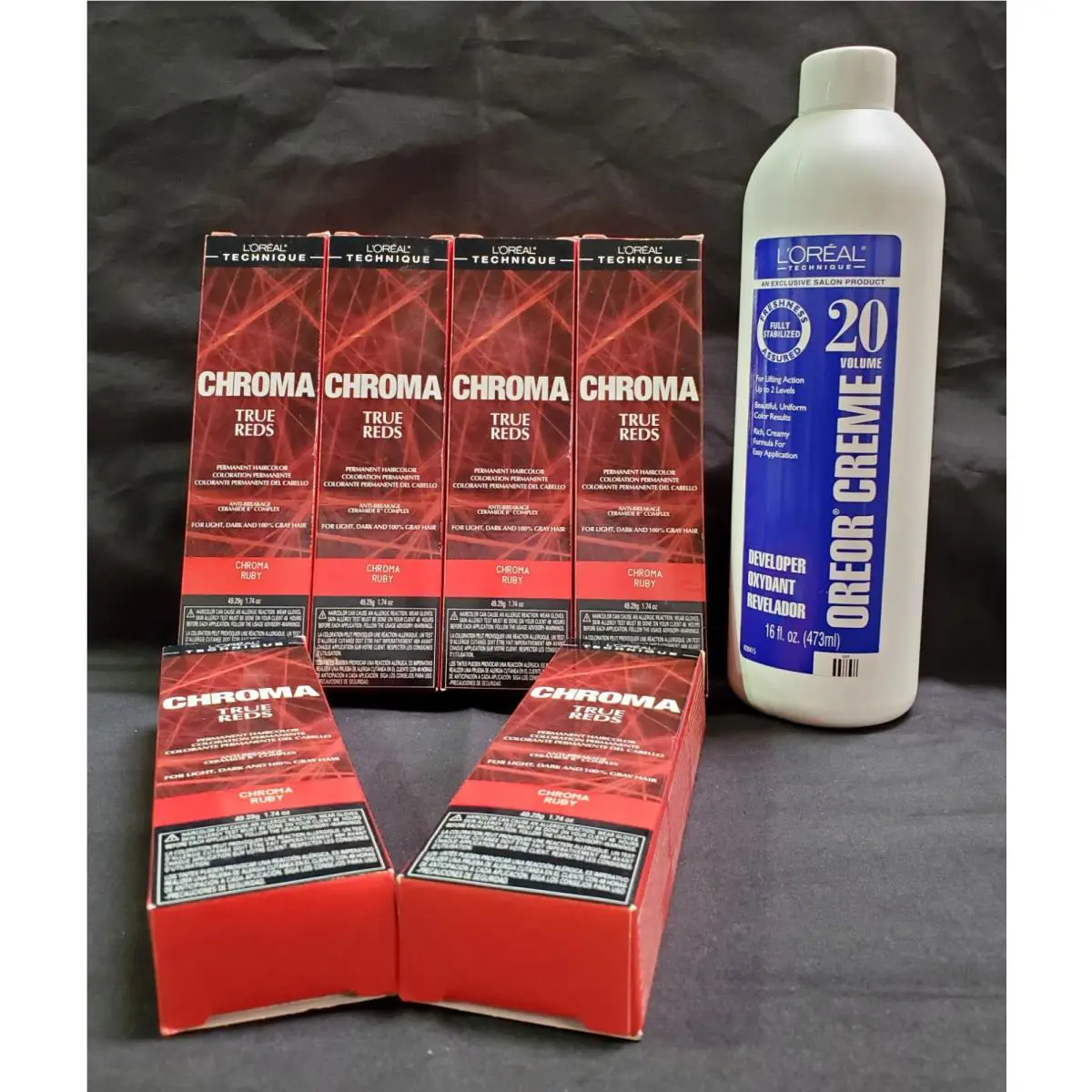 L`oreal Technique True Reds Chroma Ruby 1.74oz 6 Pack with 16oz 20 Vol Oreor