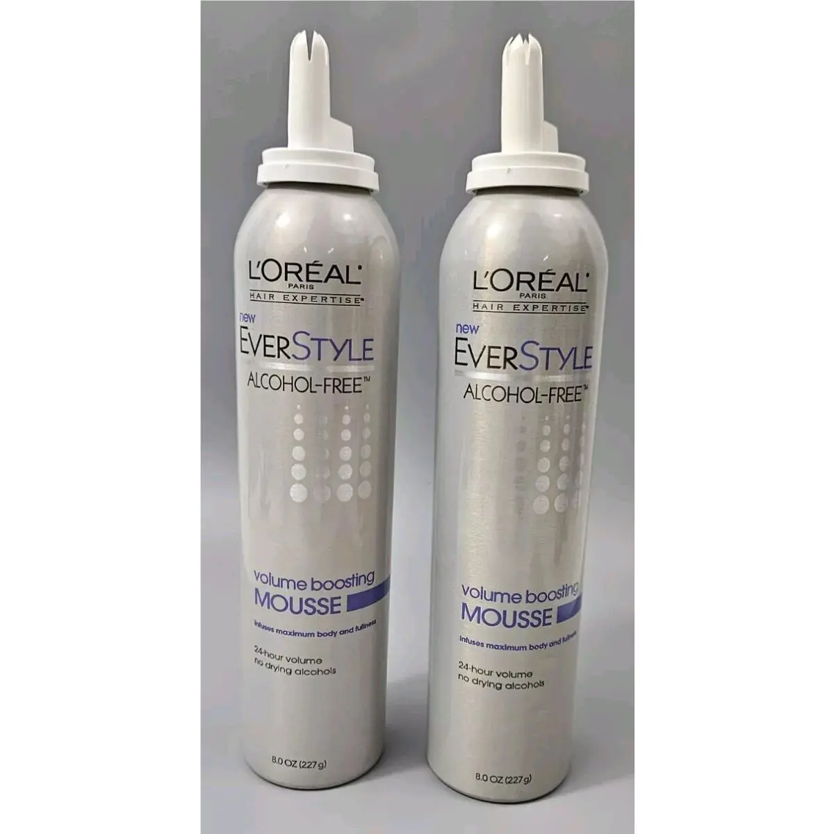 2 L`oreal Everstyle Mousse Volume Boosting 24 Hour Alcohol-free 8 Oz. NO Caps