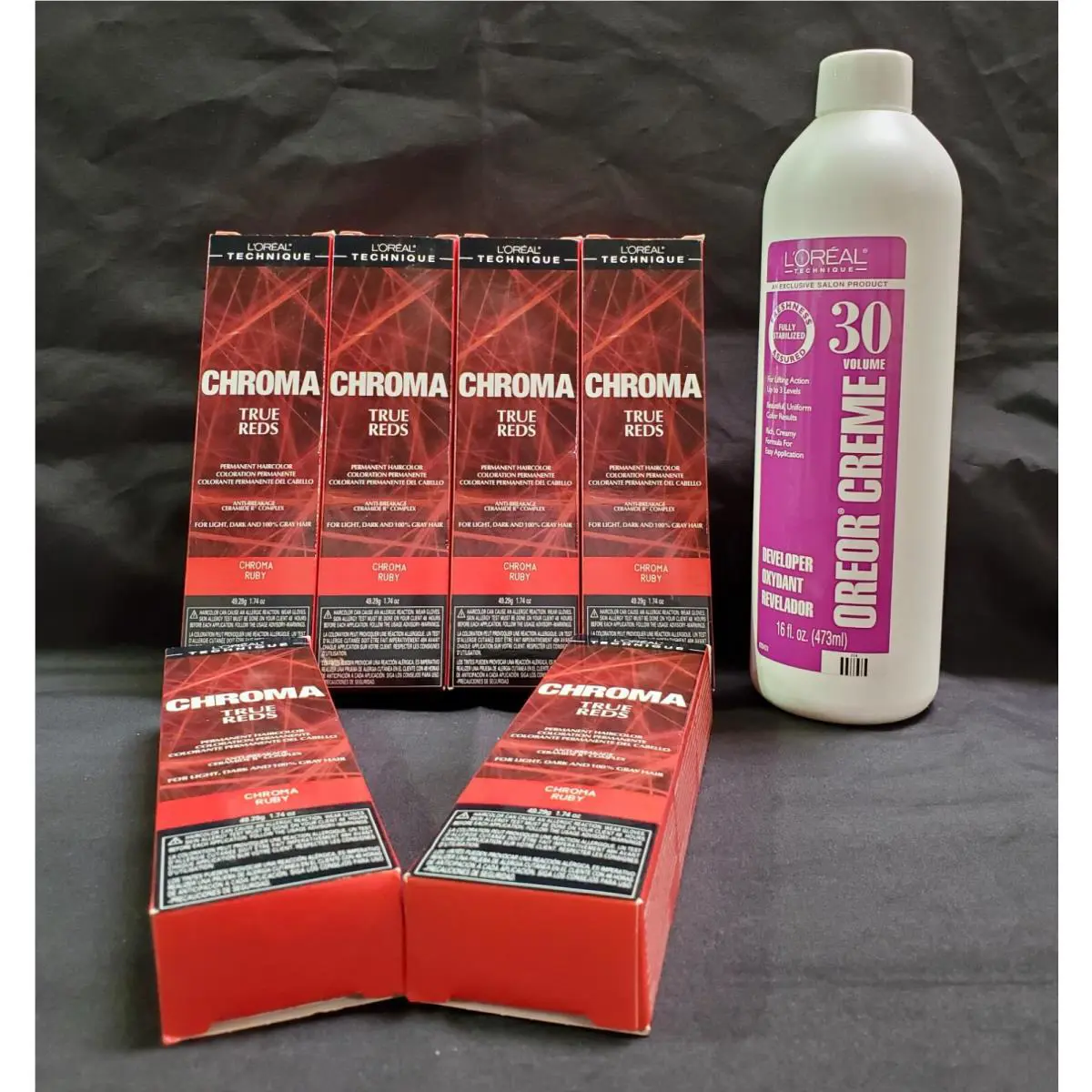 L`oreal Technique True Reds Chroma Ruby 1.74oz 6 Pack with 16oz 30 Vol Oreor