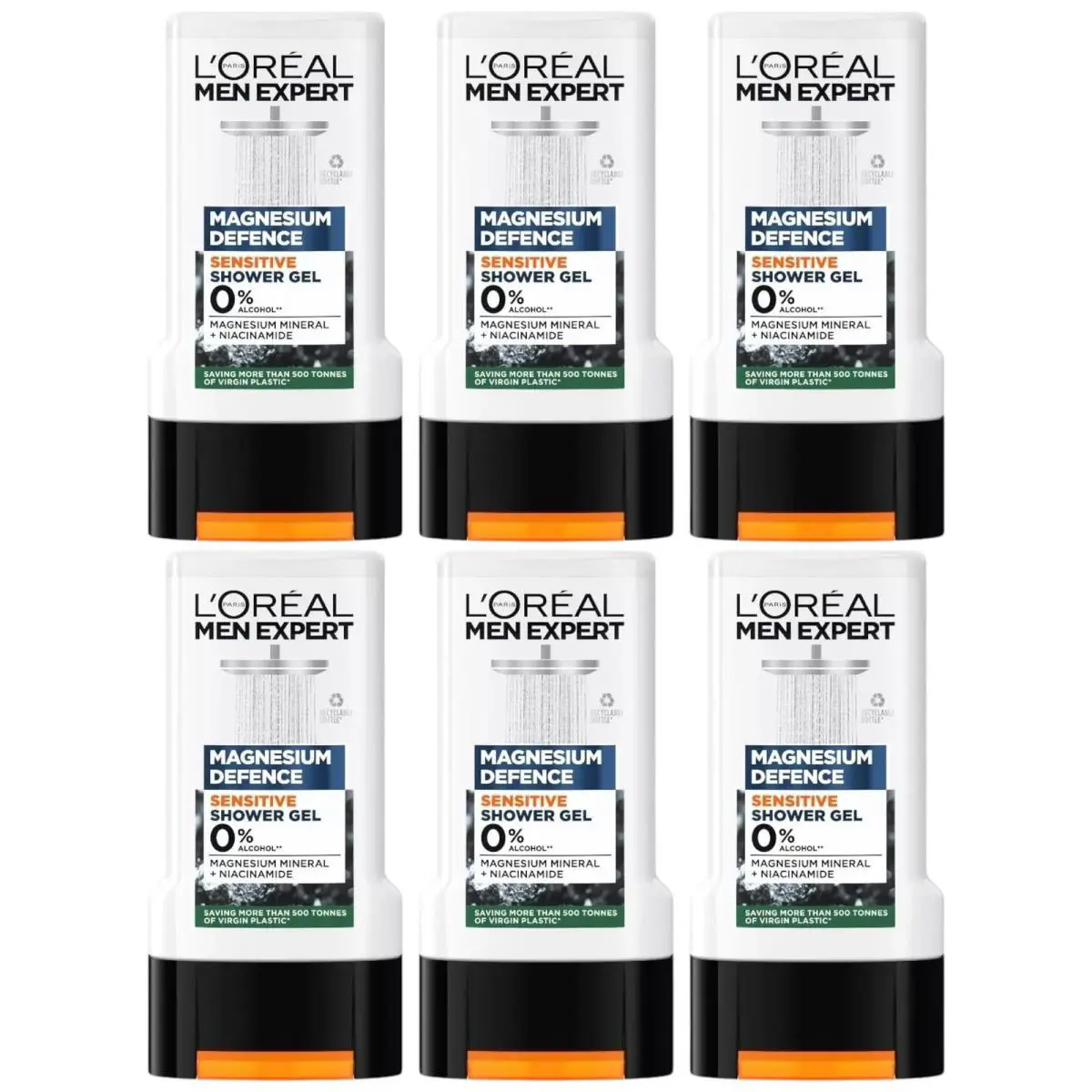 L`oréal Men Expert Magnesium Defence Sensitive Shower Gel 300ml Pack of 6