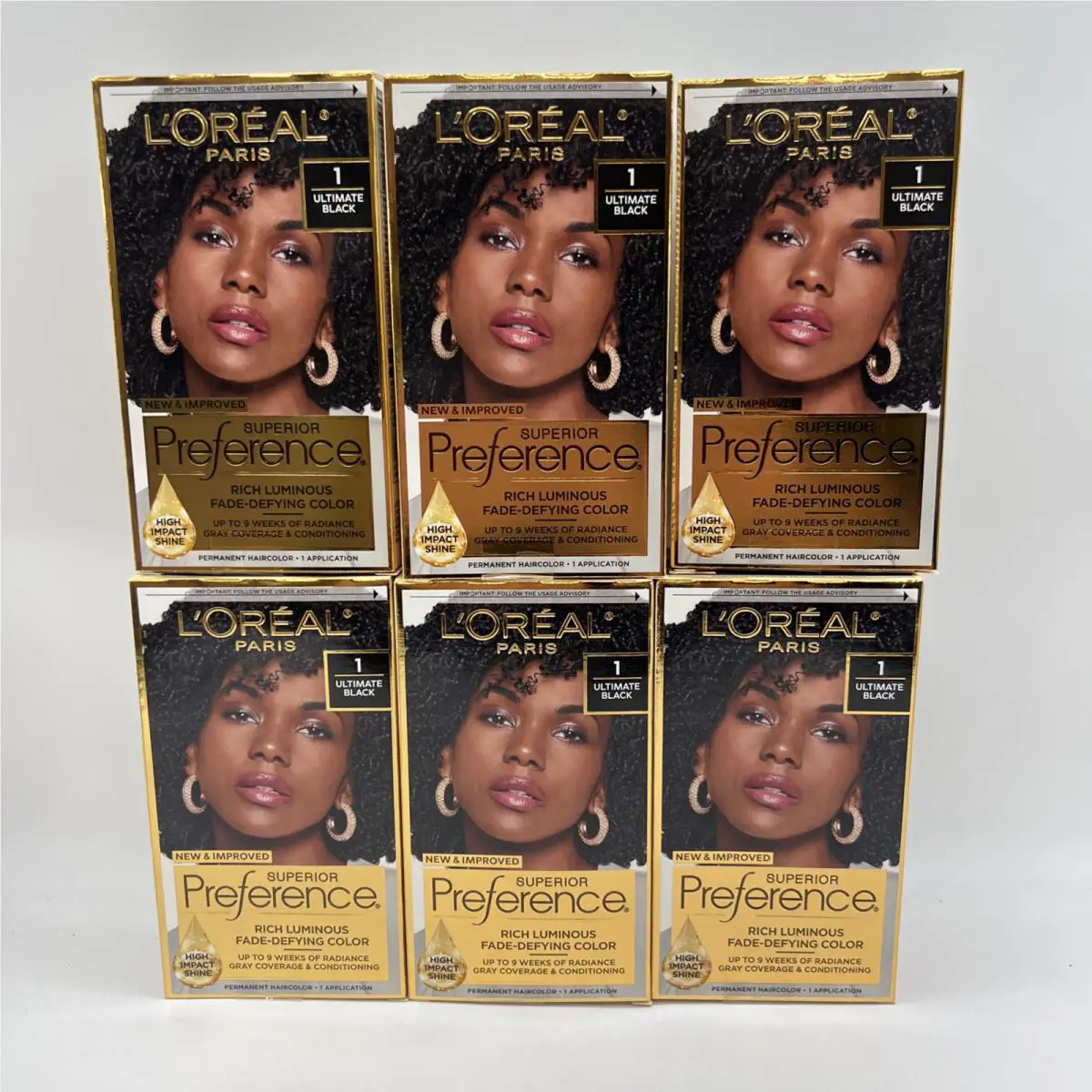 L`oreal Superior Preference Permanent Hair Color 1 Ultimate Black 6 Pack