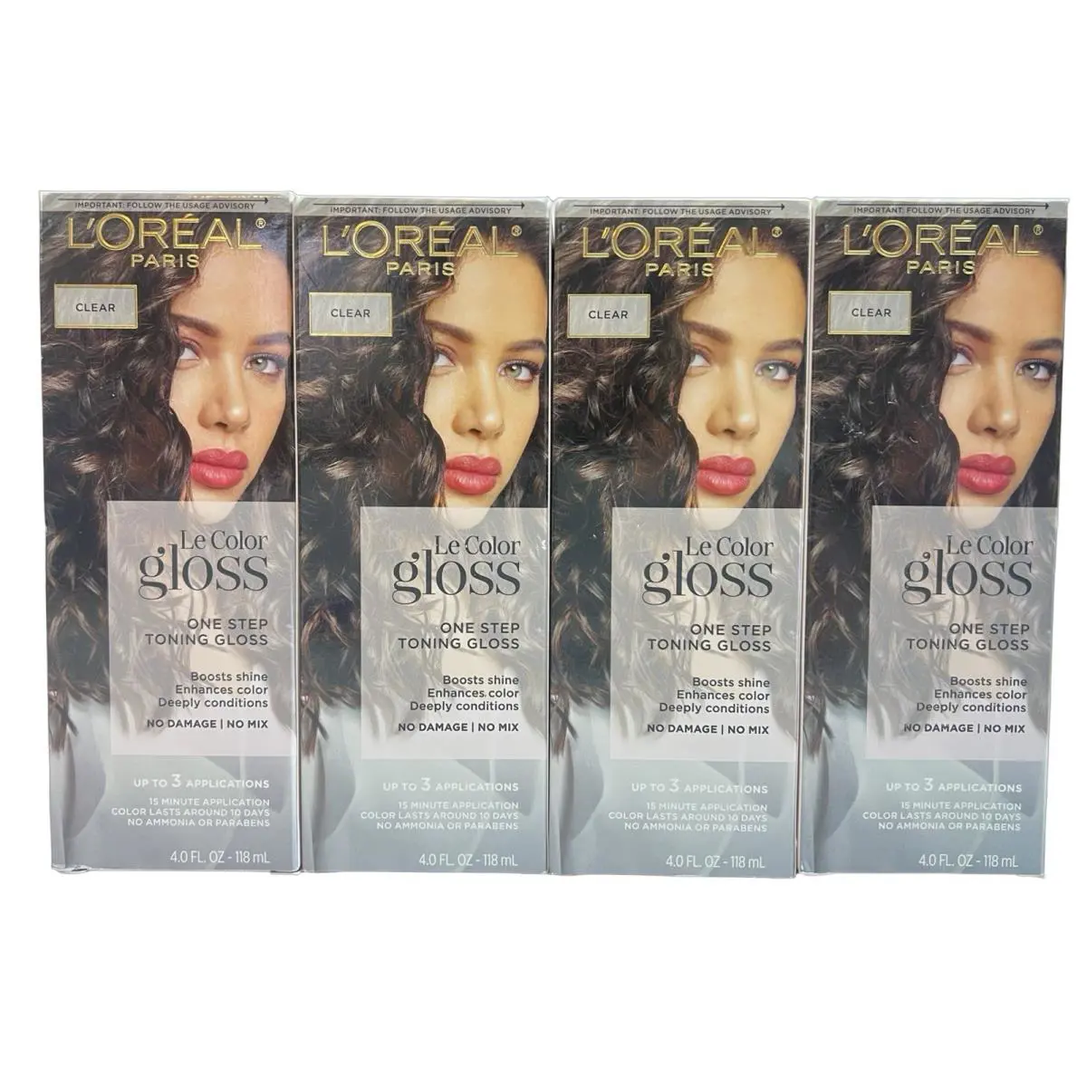 L`oreal Paris One Step Toning Hair Gloss In-shower At Home Use Clear 4 Pack