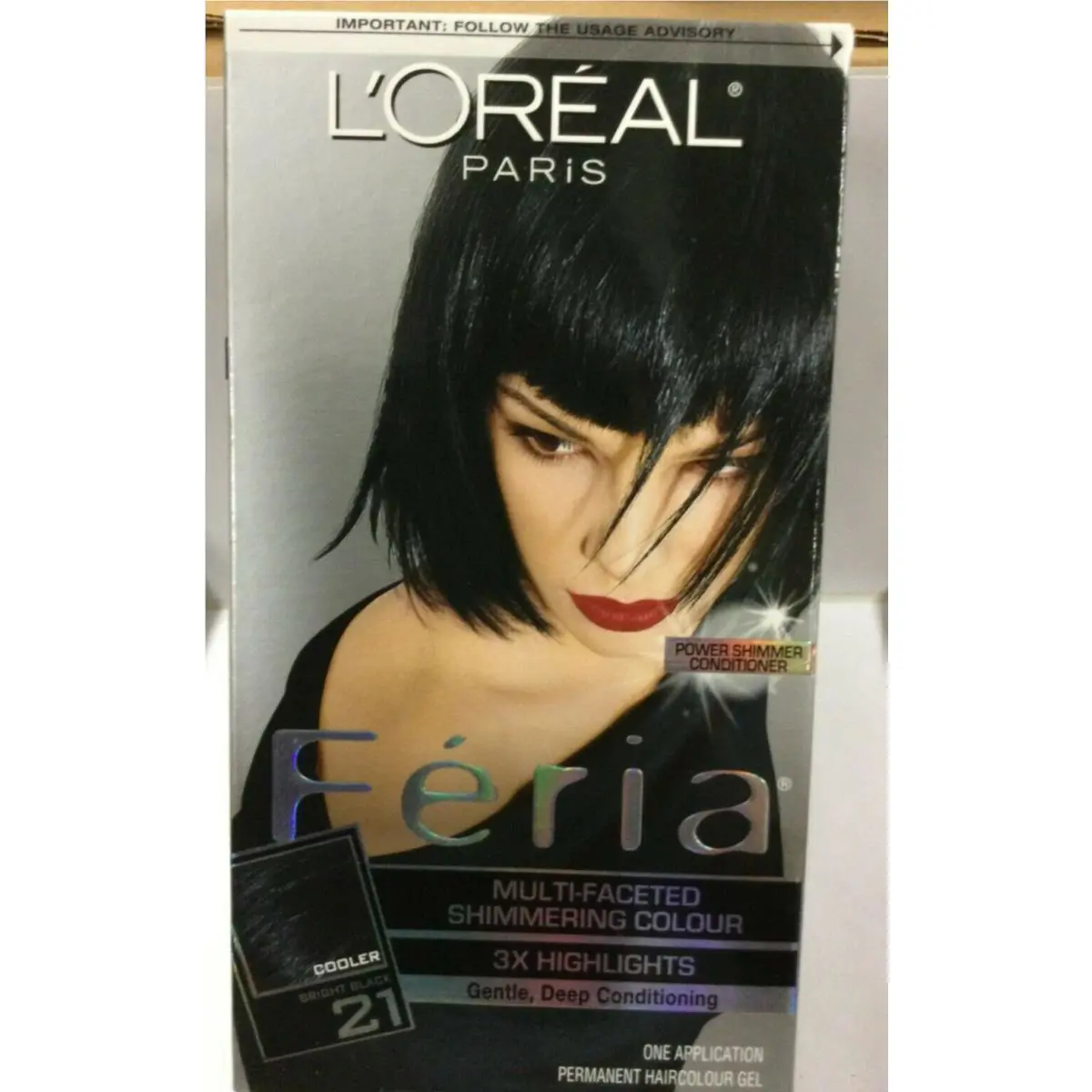 3 X L`oreal Feria Multi-faceted Shimmering Permanent Hair Color 21 Bright Black