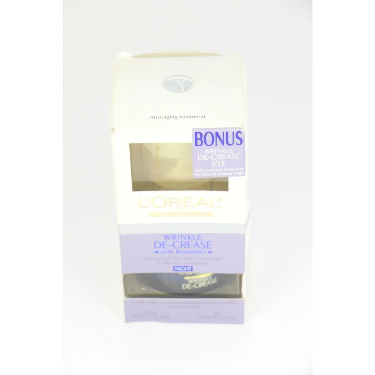 3 Pack L`oreal Wrinkle De-crease with Boswelox Night + Bonus Eye .5 oz U8A