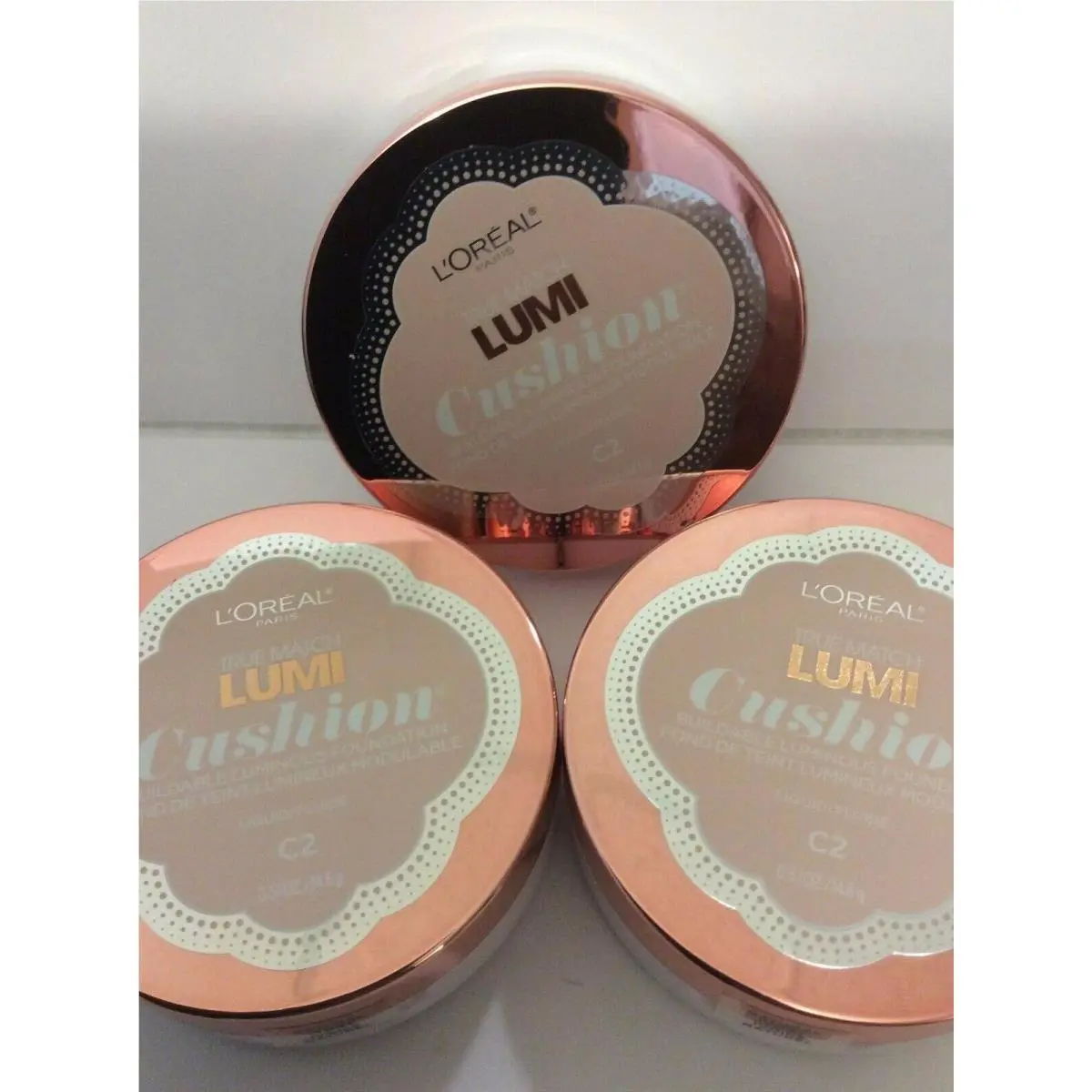 Lot of 3 - L`oreal True Match Lumi Buildable Cushion Foundation Natural Ivory C2