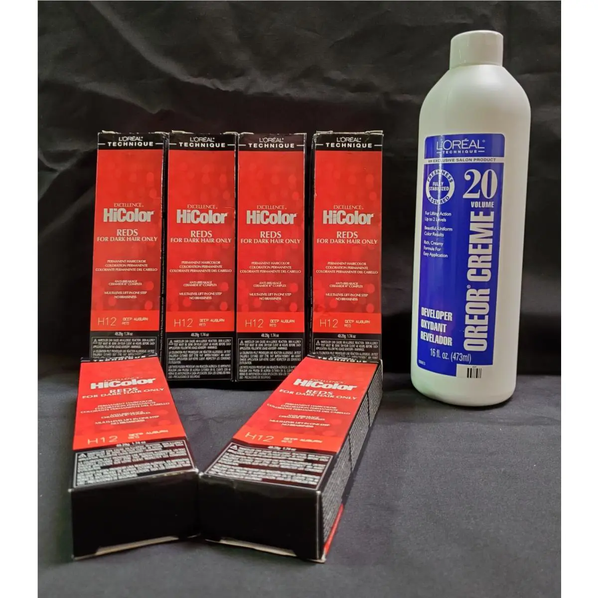 L`oreal Hicolor Dark Hair/H12 Deep Auburn Red 1.74oz 6Pack 16oz 20 Vol Oreor