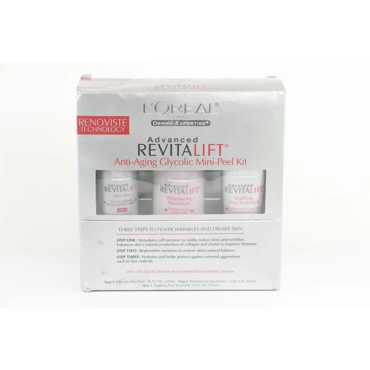 3 Pack L`oreal Advanced Revitalift Antiaging Glycolic Minipeel 3 Piece Kit U35C