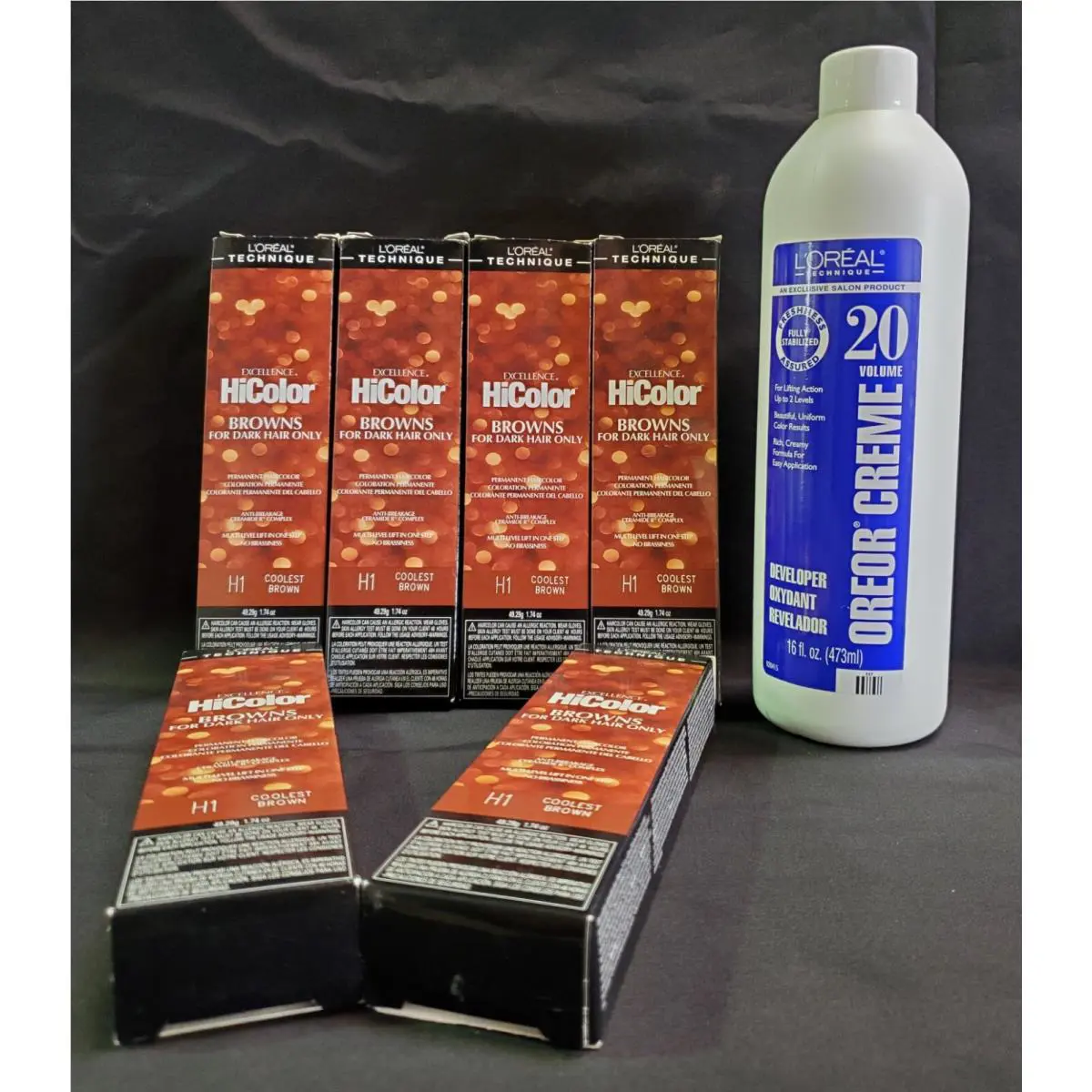 L`oreal Hicolor Browns H1 Coolest Brown 1.74oz 6 Pack 16oz 20 Vol Oreor Creme