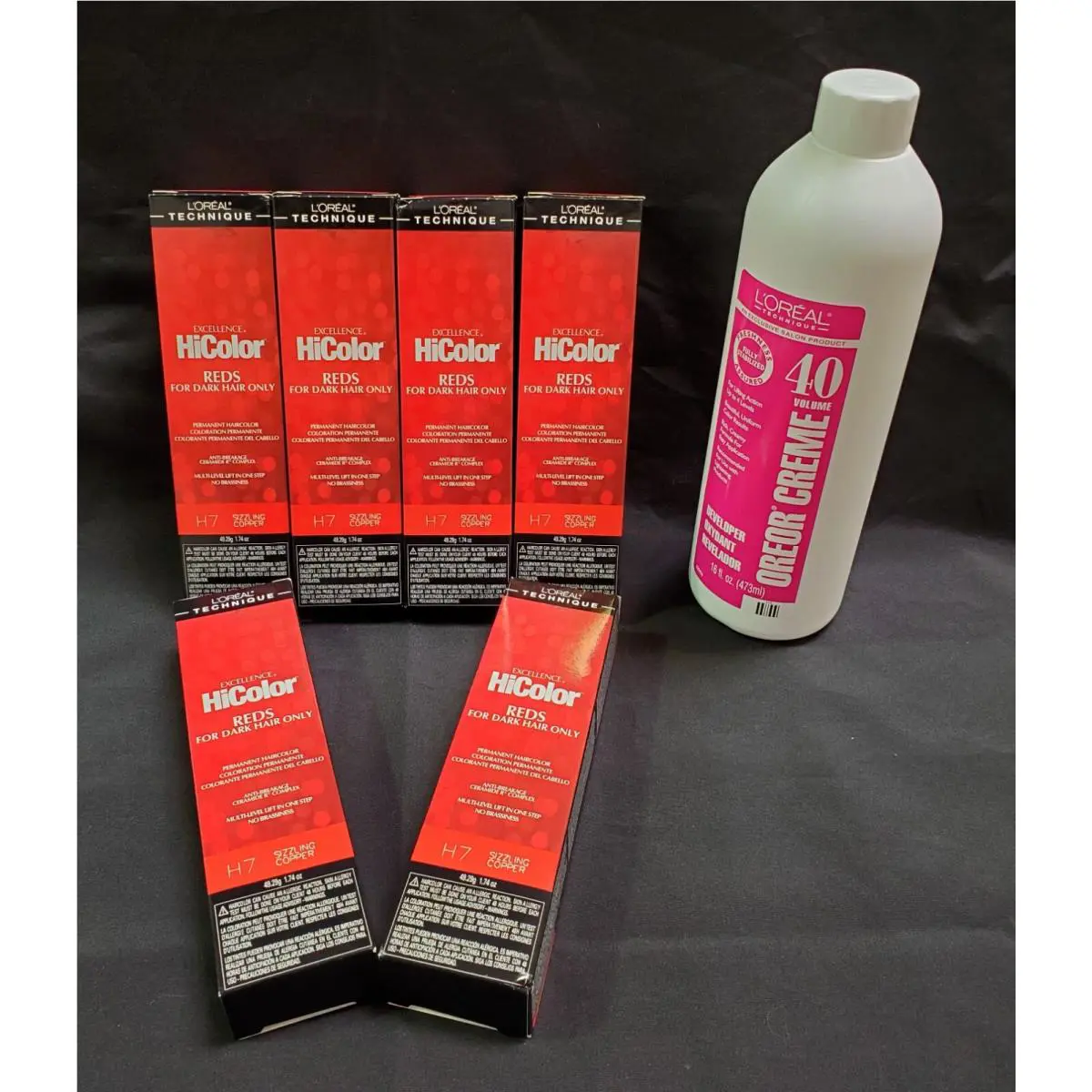 Loreal Excel Hicolor H7 Sizz Copper 1.74oz 6 Pack with 16oz 40 Vol Oreor Creme