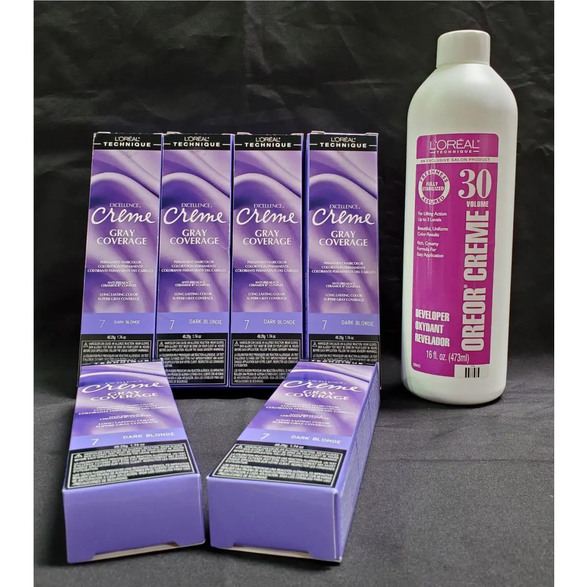 L`oreal Gray Coverage 7 Dark Blonde 6 Pack 1.74 oz 16oz 30 Vol Oreor Creme