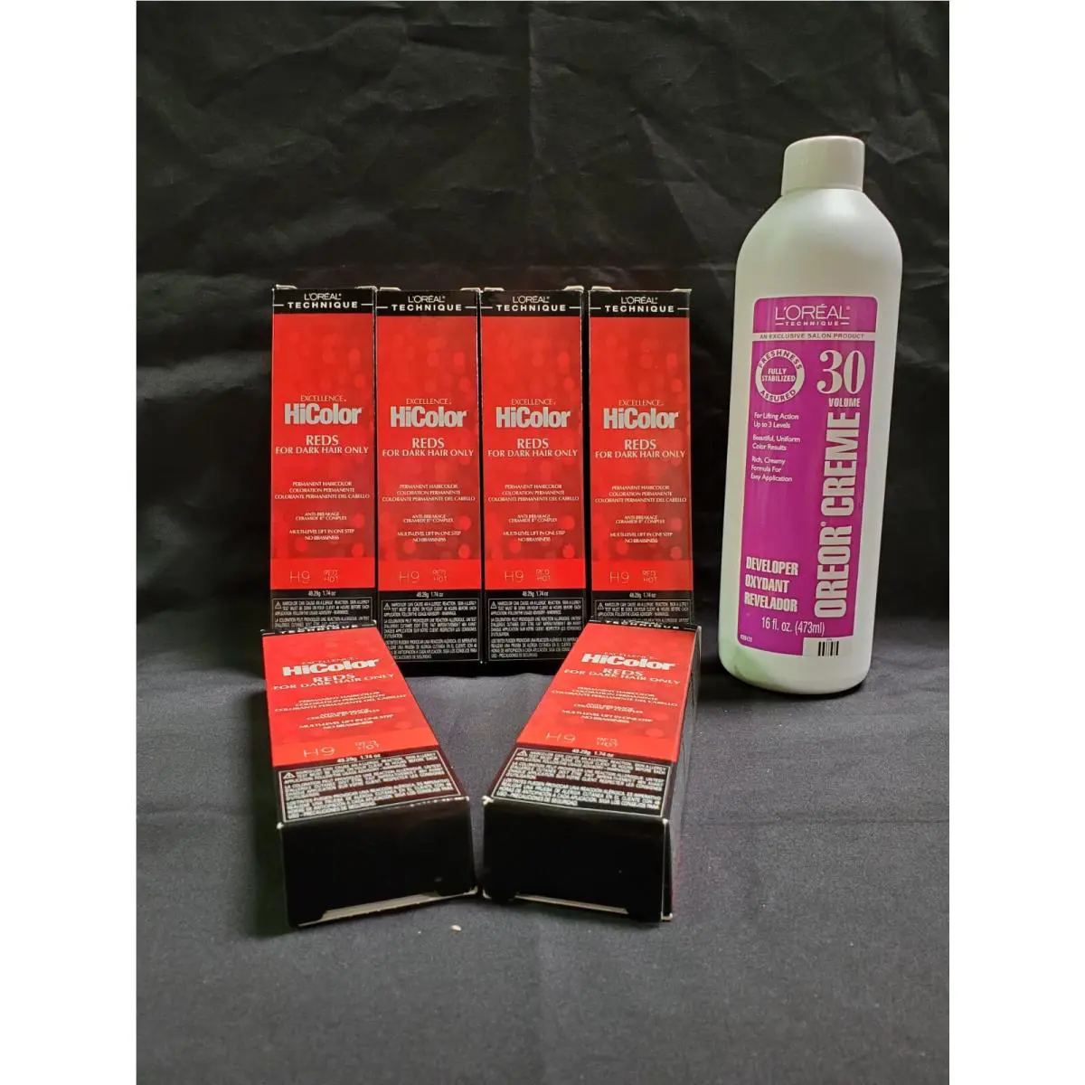 L`oreal Excellence Hicolor H9 Red Hot 6 Pack 1.74 oz w 16oz 30 Vol Oreor Creme