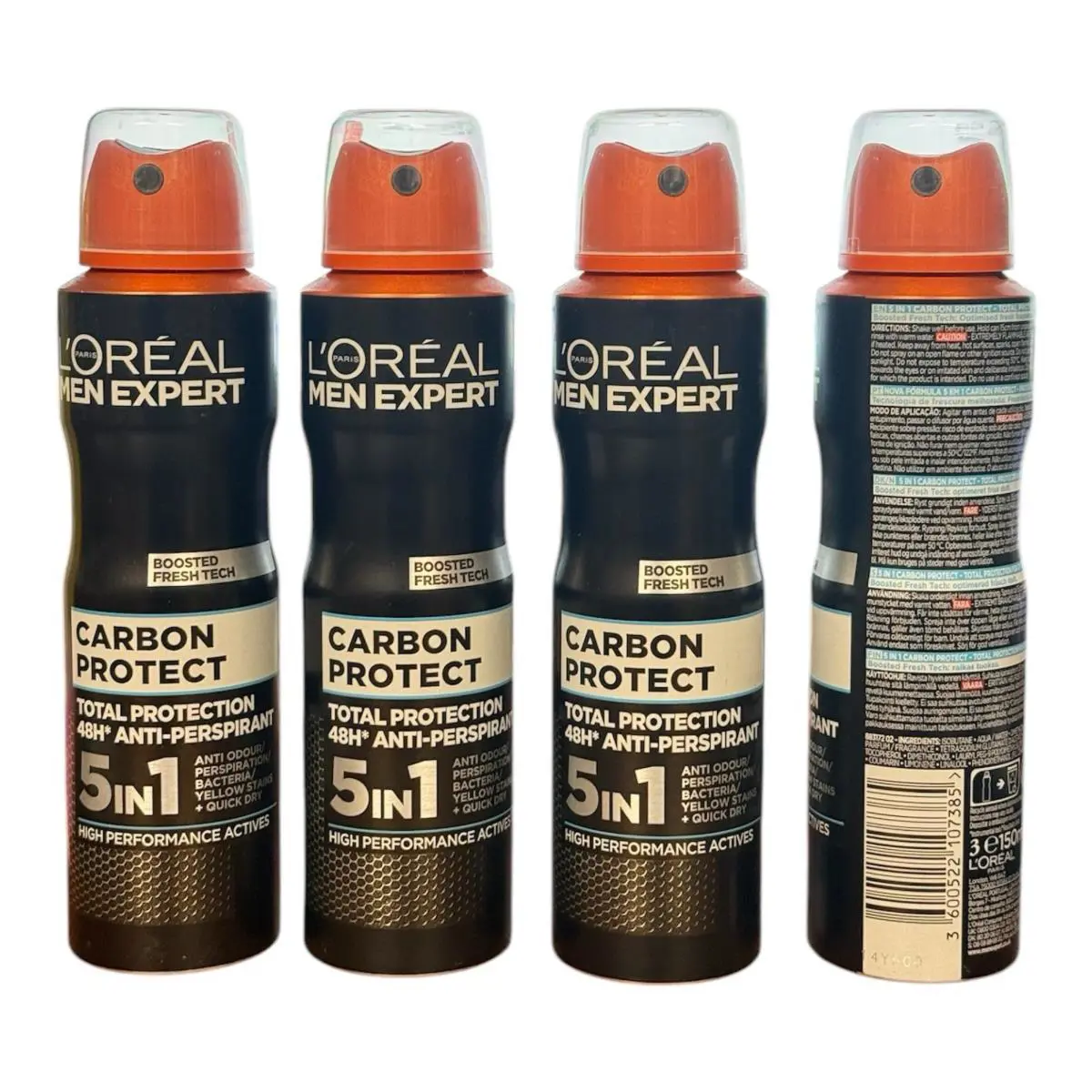 L`oreal Men Expert Carbon Protect 5 In 1 Antiperspirant 4 Packs/ 150 ML Each