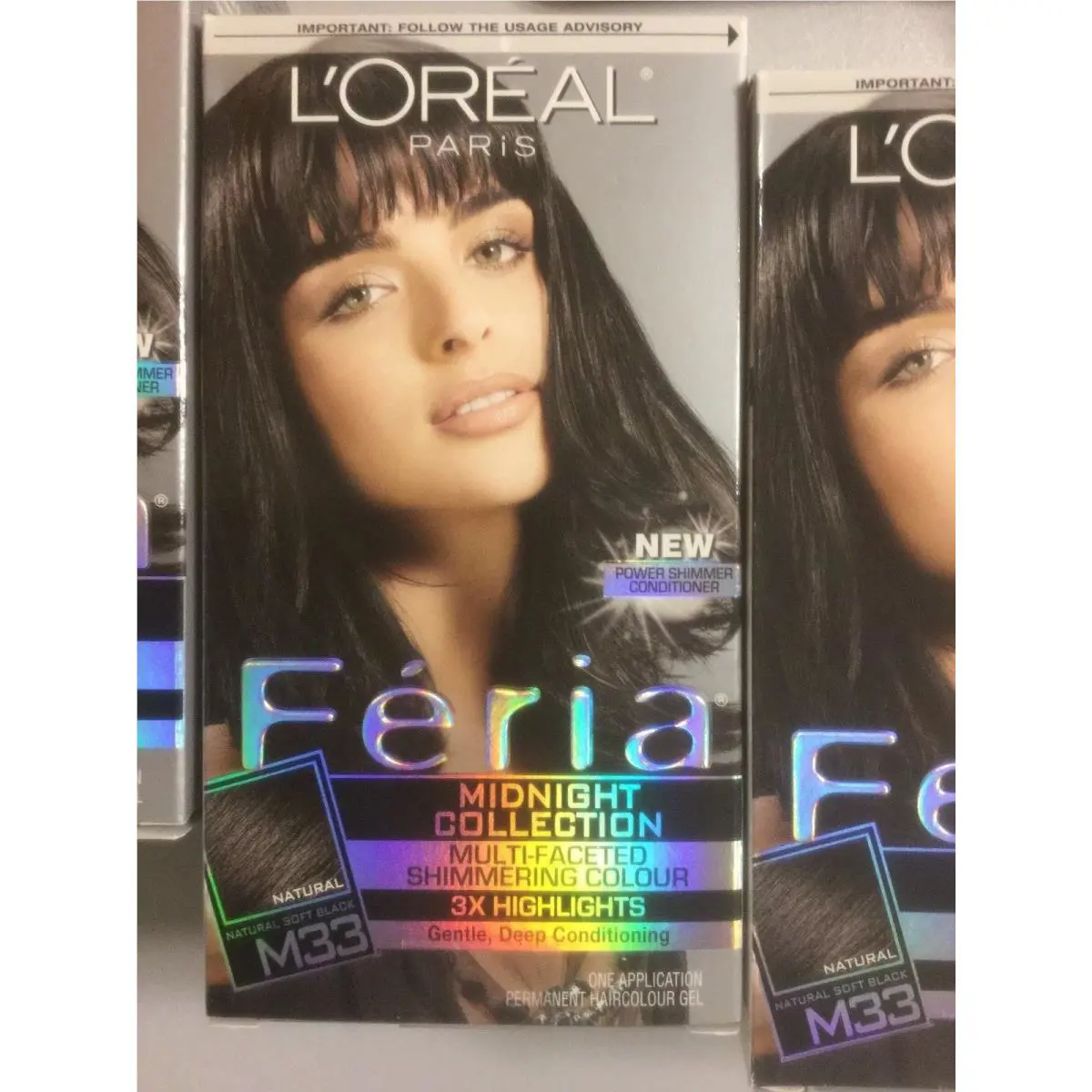 3 X L`oreal Feria Multi-faceted Shimmering 3x Highlights Natural Soft Black M33