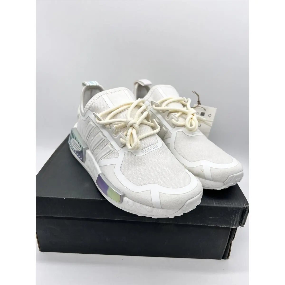 Adidas Nmd R1 J White Iridescent Blue Shoes Size 4.5 Kids = 6 Women`s GV7351