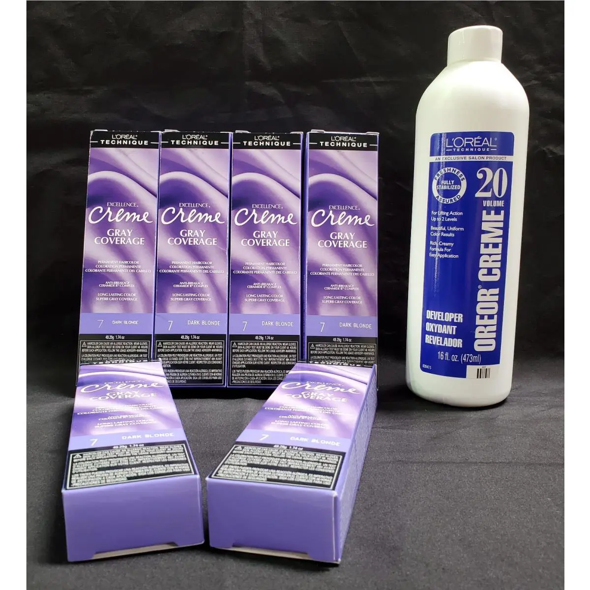 L`oreal Gray Coverage 7 Dark Blonde 6 Pack 1.74 oz 16oz 20 Vol Oreor Creme