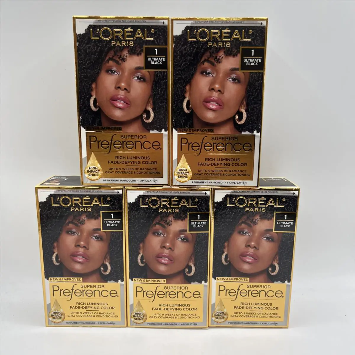 L`oreal Superior Preference Permanent Hair Color 1 Ultimate Black 5 Pack