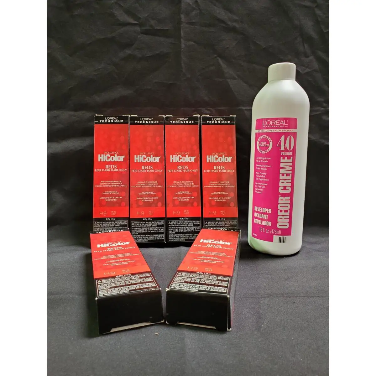 L`oreal Excellence Hicolor H9 Red Hot 6 Pack 1.74 oz w 16oz 40 Vol Oreor Creme