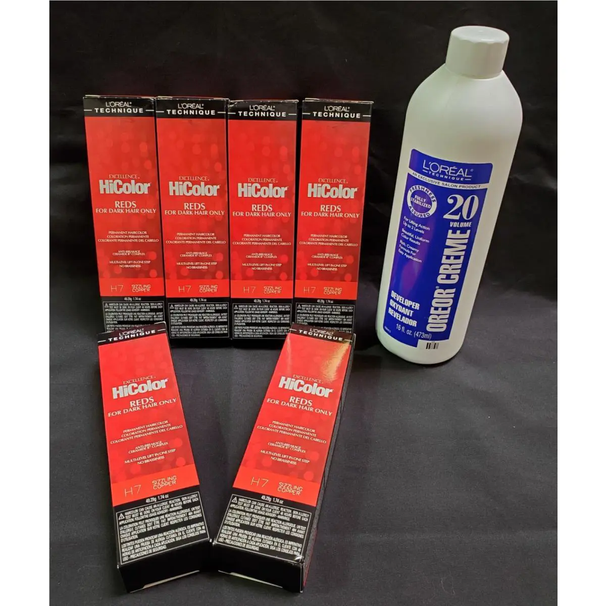 Loreal Excel Hicolor H7 Sizz Copper 1.74oz 6 Pack with 16oz 20 Vol Oreor Creme