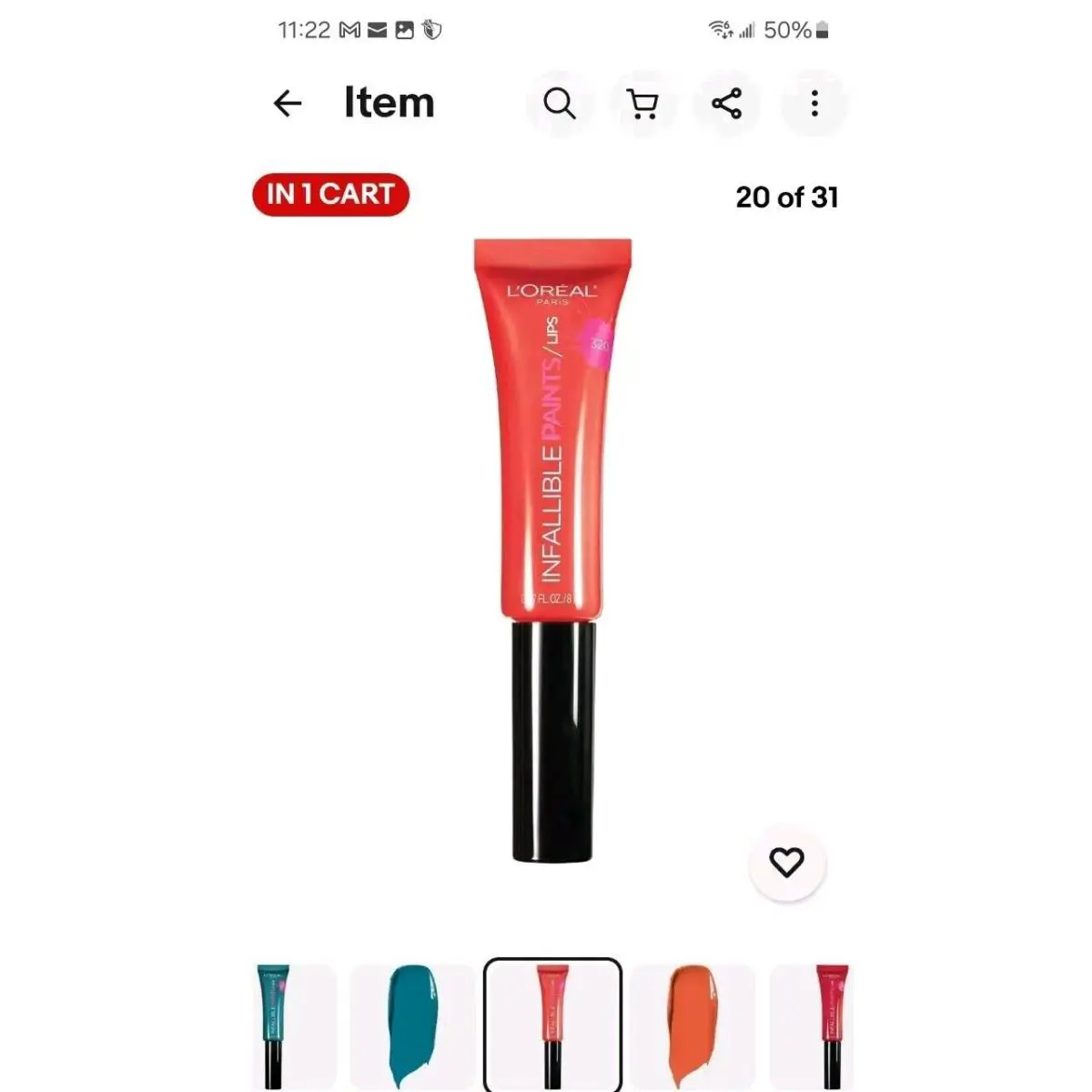 L`oreal Infallible Paints Lip Color 320 Cool Coral Pack OF 20
