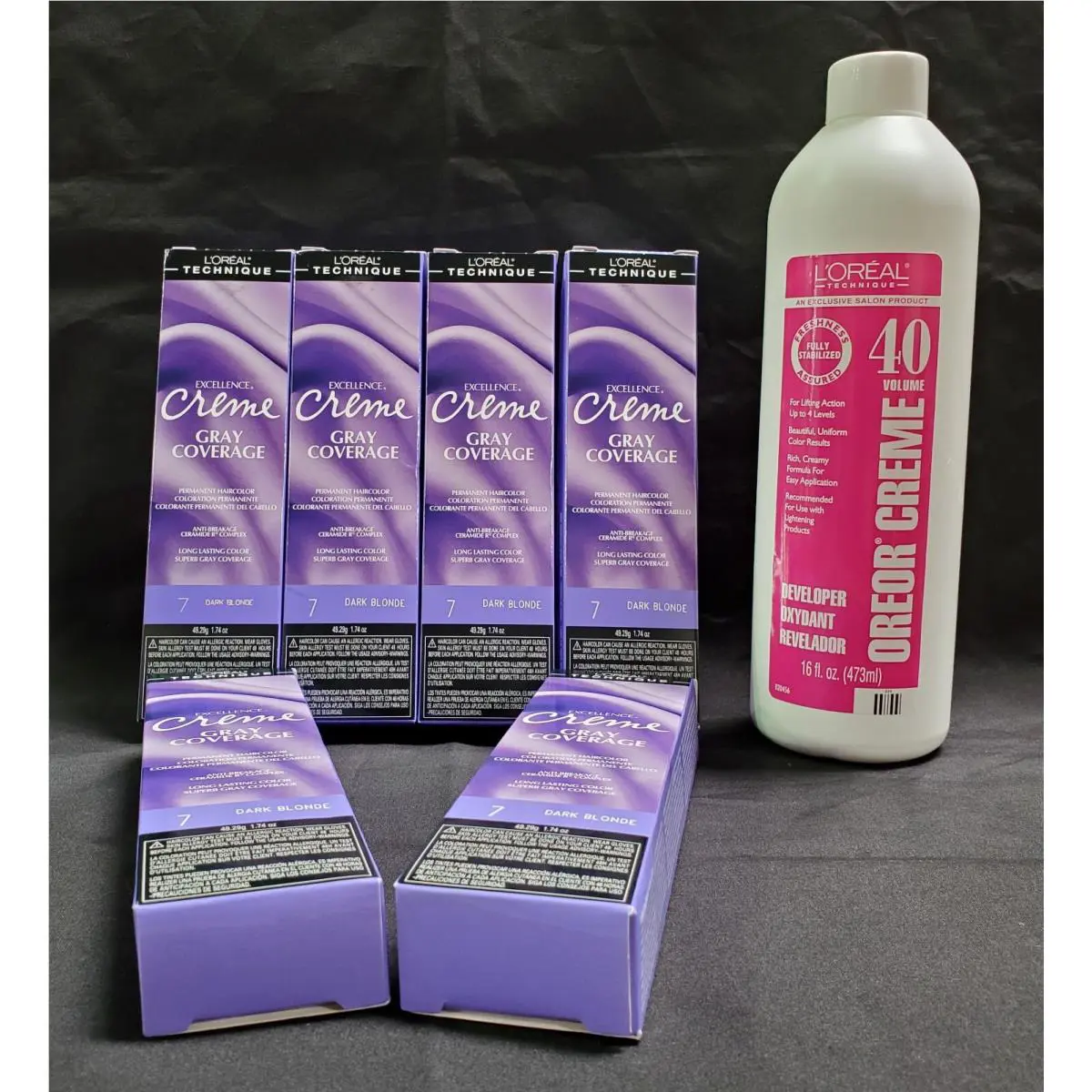 L`oreal Gray Coverage 7 Dark Blonde 6 Pack 1.74 oz 16oz 40 Vol Oreor Creme