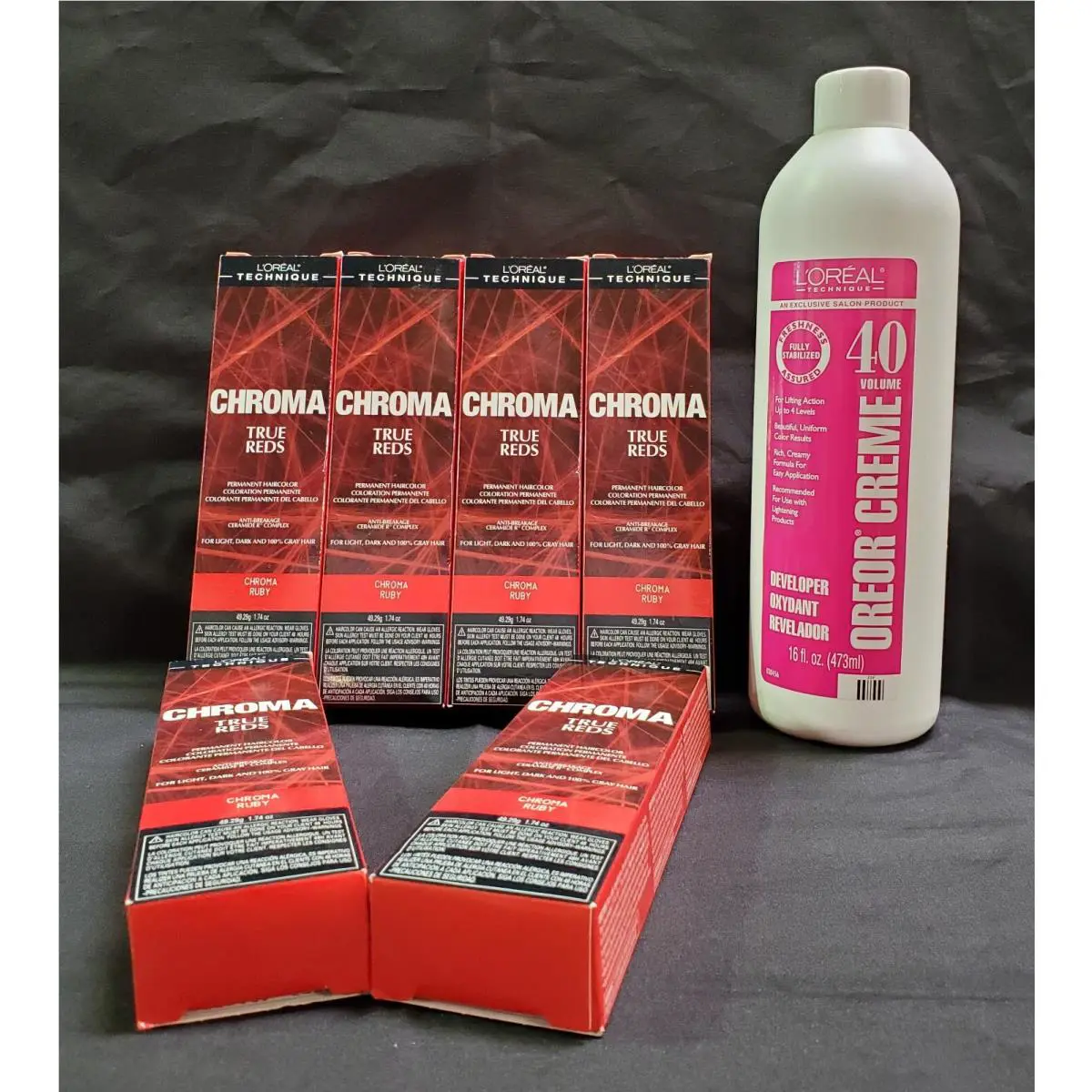 L`oreal Technique True Reds Chroma Ruby 1.74oz 6 Pack with 16oz 40 Vol Oreor