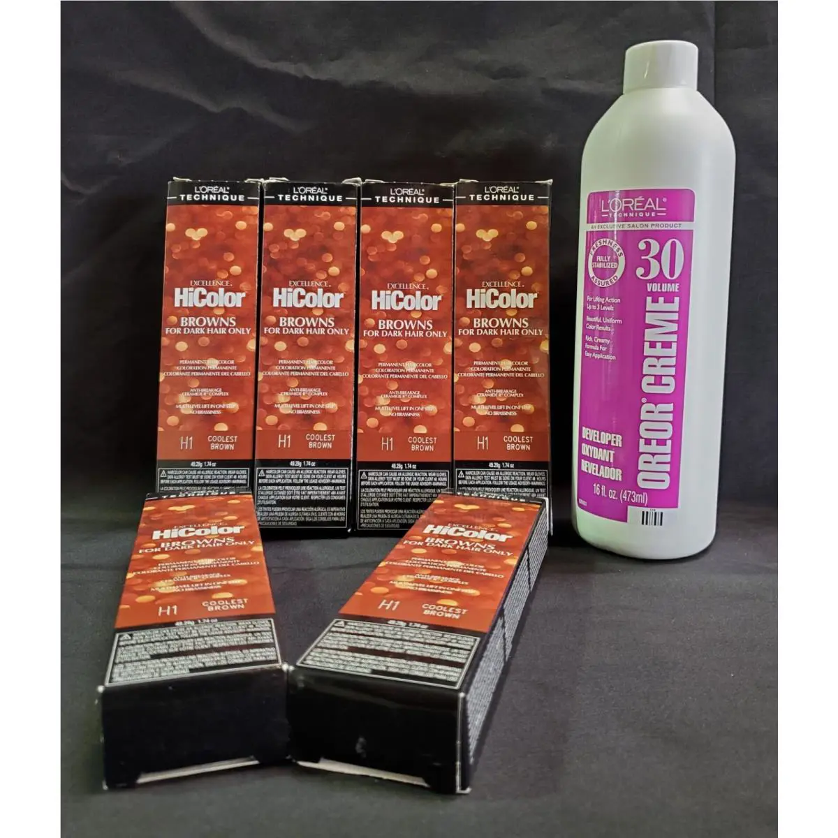 L`oreal Hicolor Browns H1 Coolest Brown 1.74oz 6 Pack 16oz 30 Vol Oreor Creme