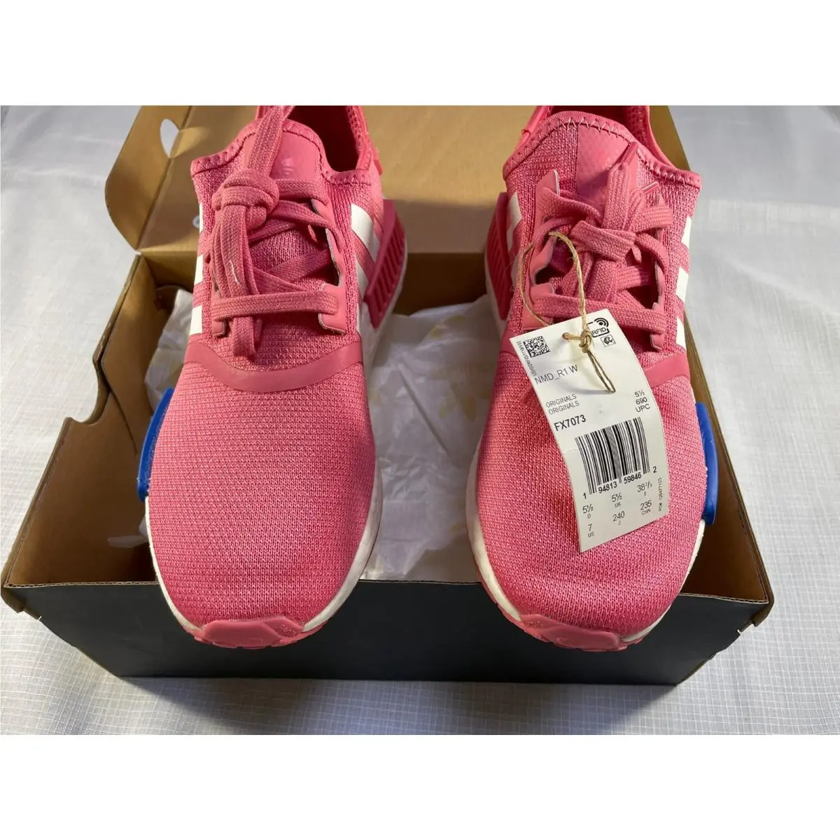 Adidas Women`s NMD_R1 FX7073 Hazy Rose Pink Glow Blue and White Shoes Size 6.5