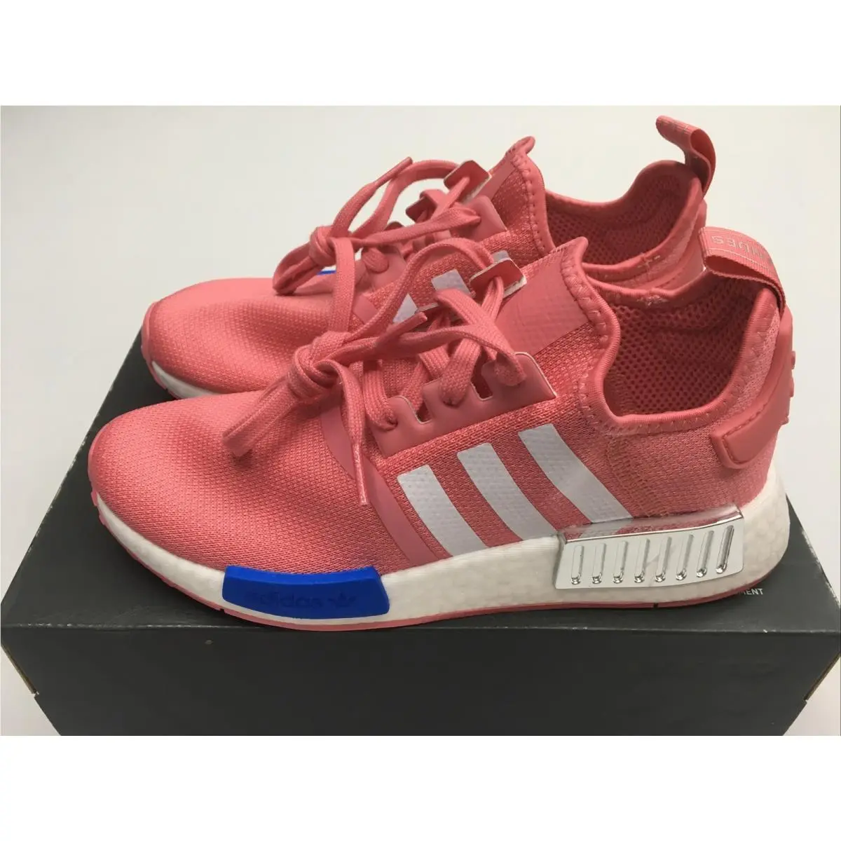 Adidas Women`s NMD_R1 FX7073 Hazy Rose Pink Glow Blue and White Shoes Size 6.5