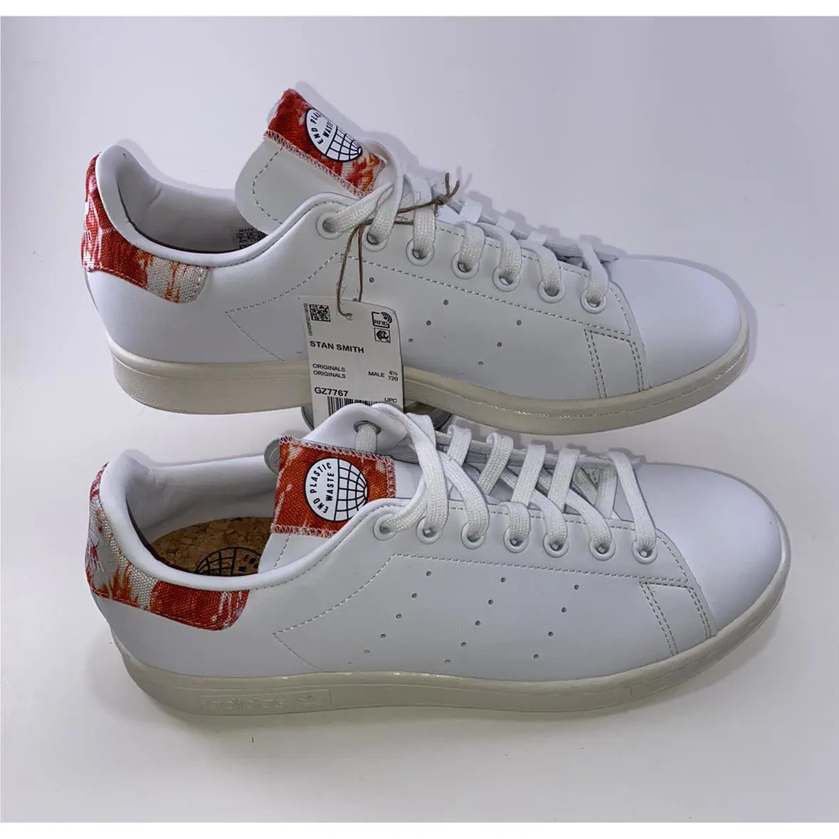 Adidas Stan Smith Men`s White Orange Sz 7 Low Top Sneakers Tennis Shoes