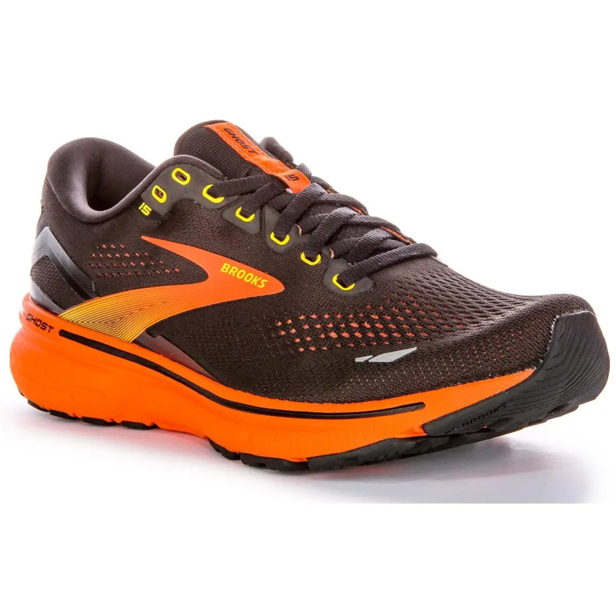 Brooks Ghost 15 Plush Cushion Neutral Mens Sneaker in Black Yellow US 8 - 12