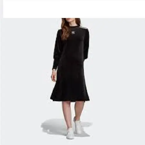 Sweater Dress Embroidered Trefoil Black Velour White 3 Stripe EJ9058 XL by Adidas