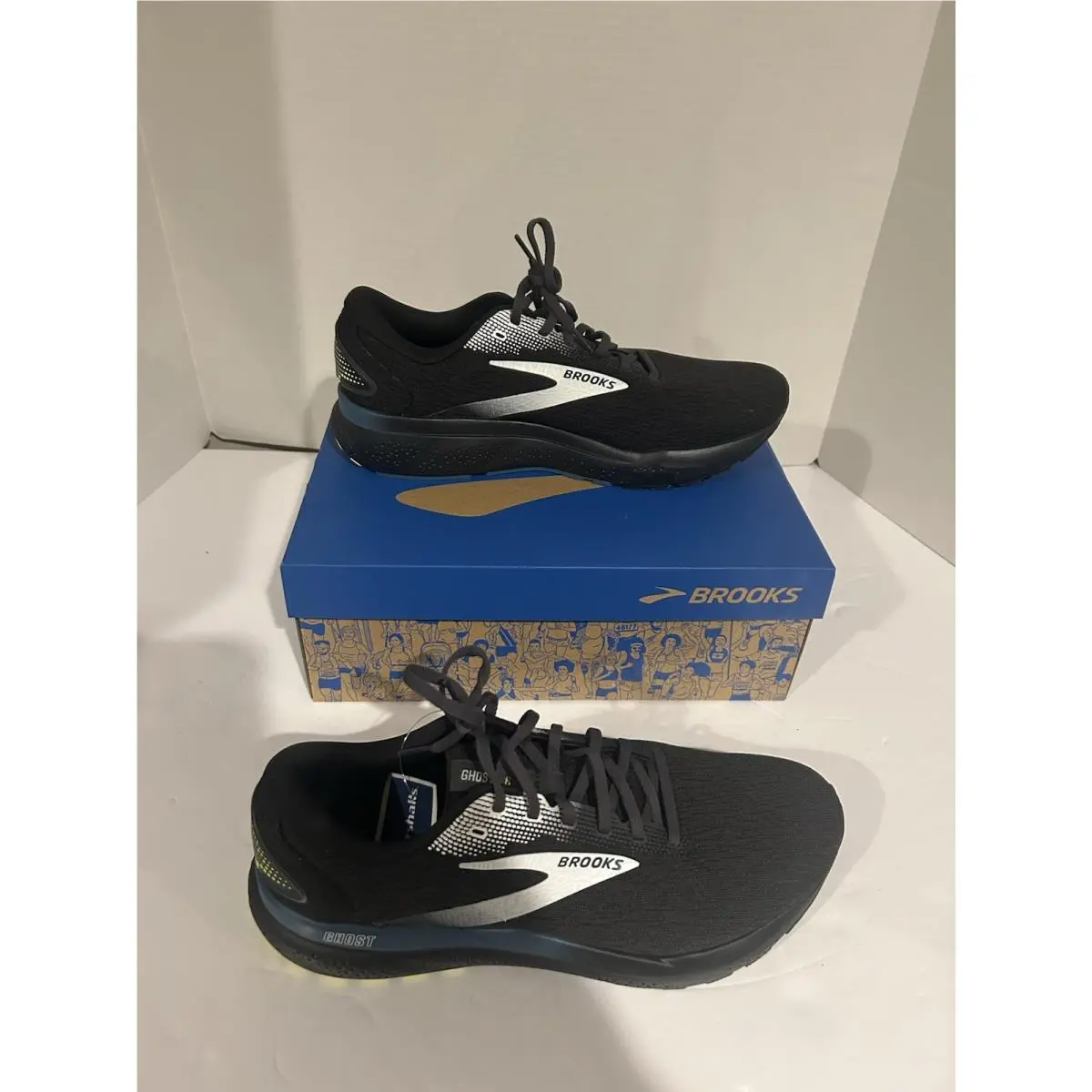 Brooks Ghost 16 Running Shoe Black/ Ebony/ Blue Men`s Size 11.5d